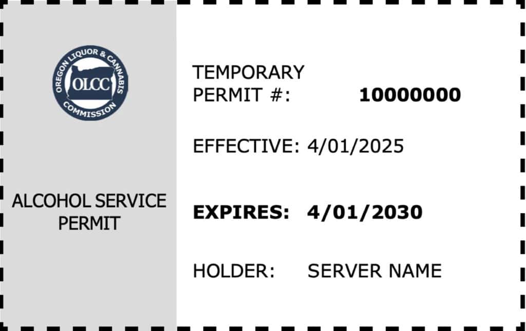 Sample OLCC 5-Year Alcohol Service Permit